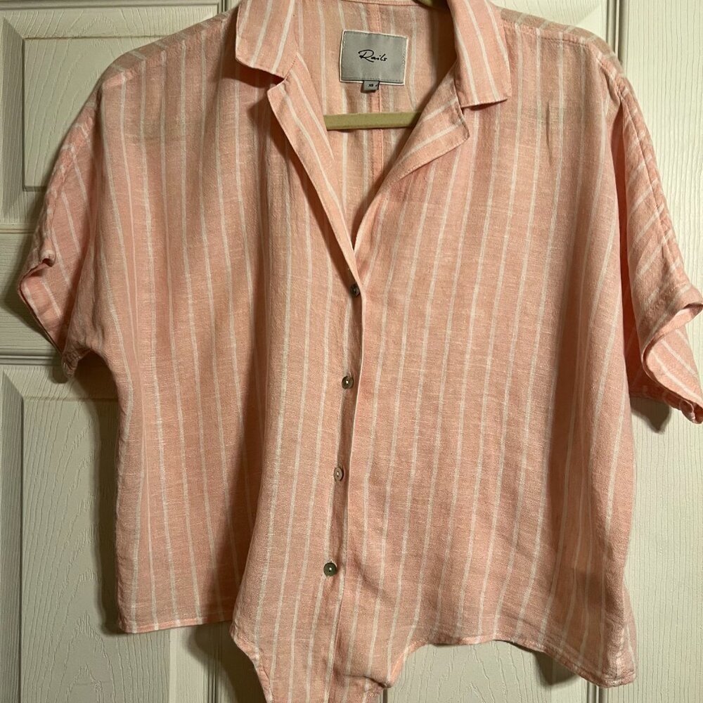 Rails Marley Peach Stripe Xs Button Up - image 6
